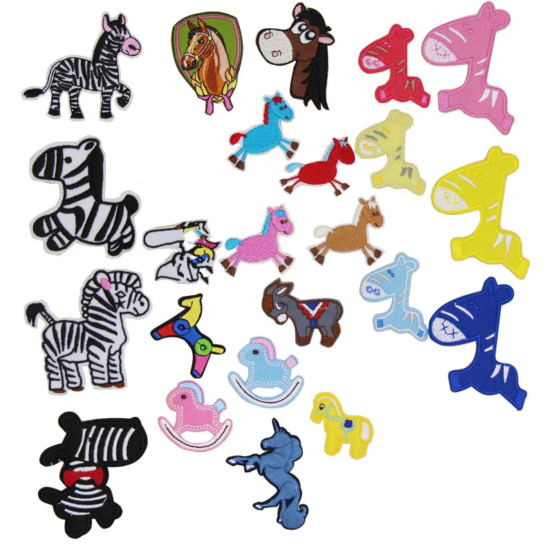

new arrival 10 pcs cute horse Embroidered patches iron on cartoon Motif Applique clothing hat bag shoe embroidery accessory