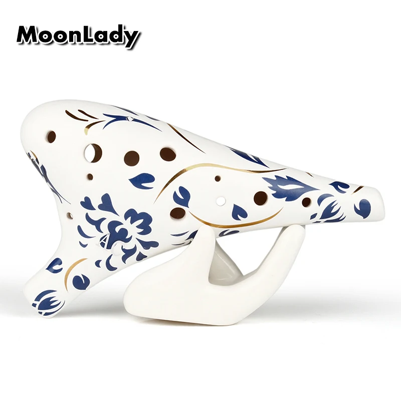 

12 отверстий C Ключ Ocarina белый/желтый с синим цветком Музыкальные инструменты Китайский Элемент хорошее качество деревообрабатывающий инстр...