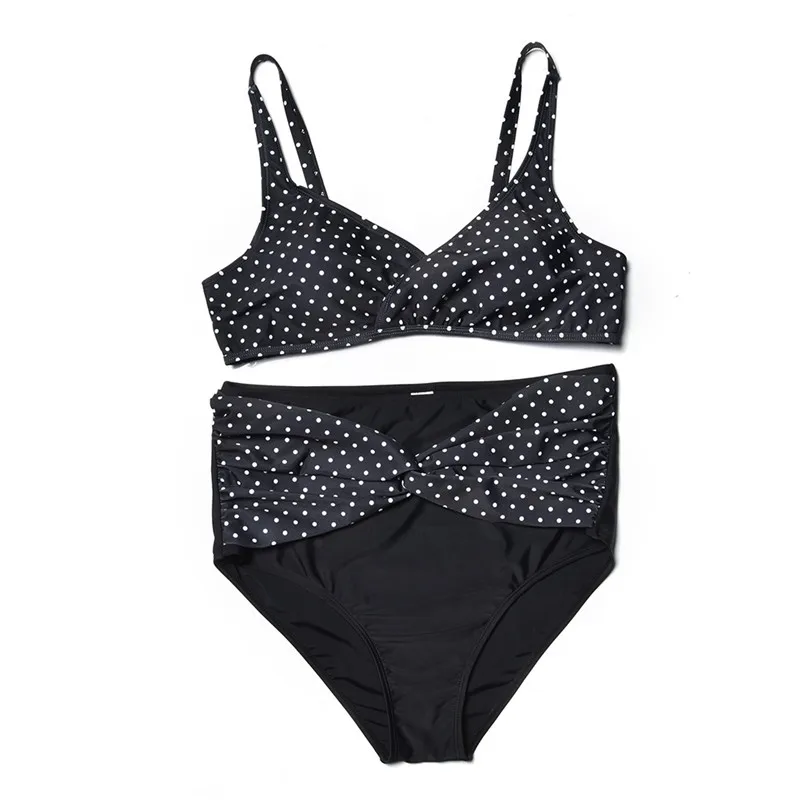 Женский купальник в горошек бикини большого размера с высокой талией и открытой