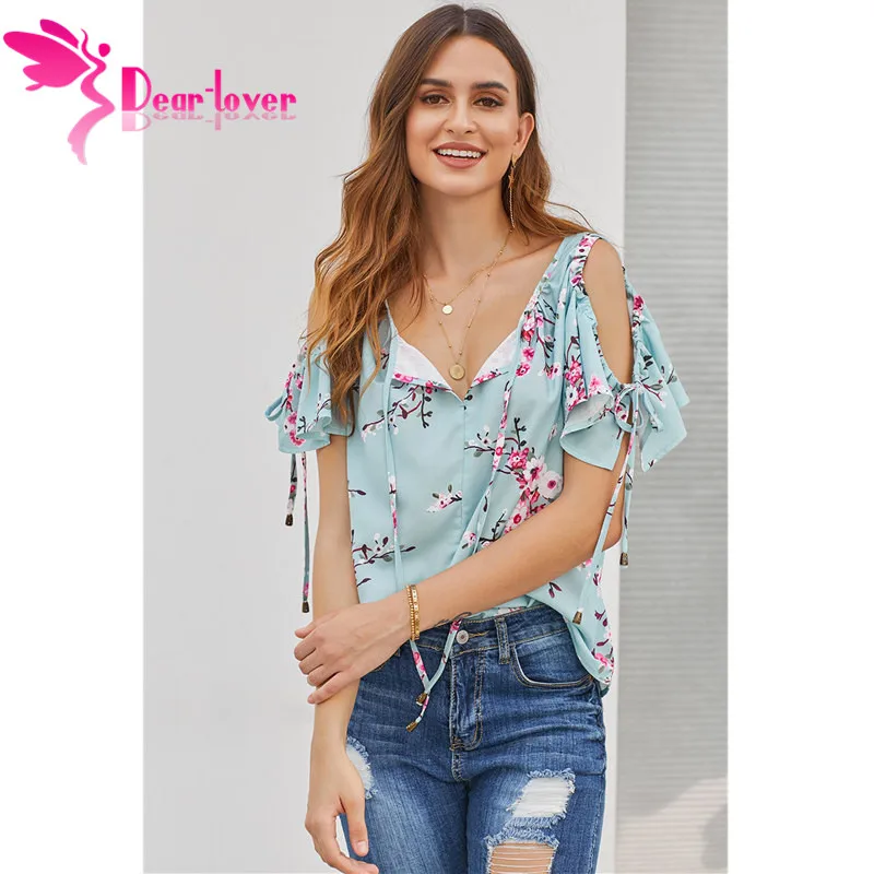 Dear Lover летние сексуальные Boho женские рубашки с цветочным принтом v-образным