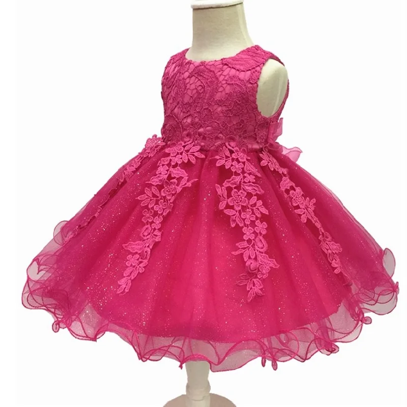 rose Red Платье на день рождения для новорожденных девочек 1 год кружевное фатиновое платье на крестины для маленьких девочек милые вечерние платья принцессы для малышей - Цвет: rose Red