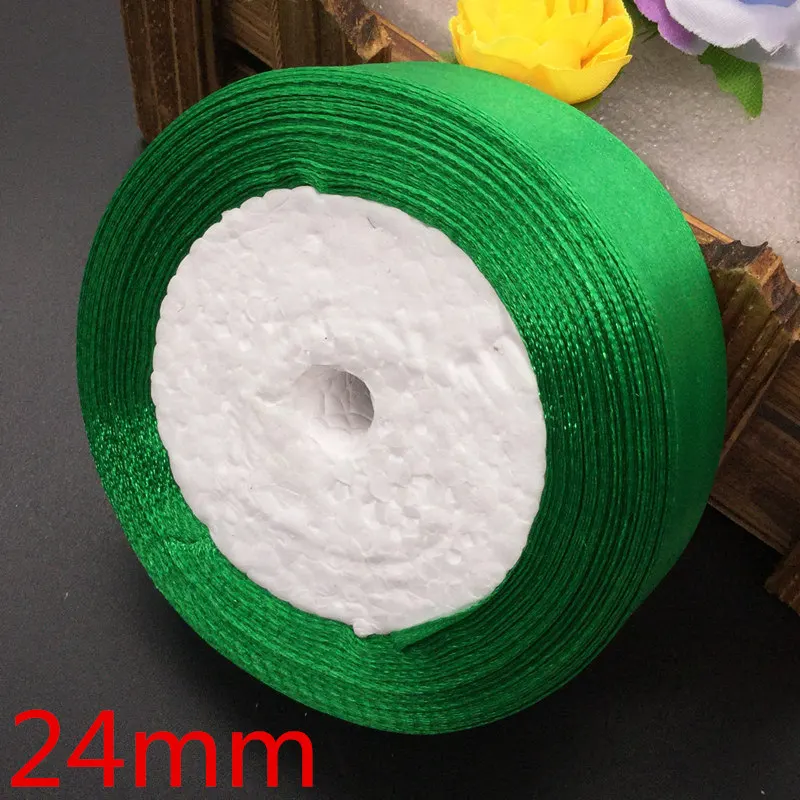 25 ярдов 19# трава зеленый шелк декорации с лентой свадебная одежда шитье Рождество Новогодний подарок лента упаковочная - Цвет: 24mm