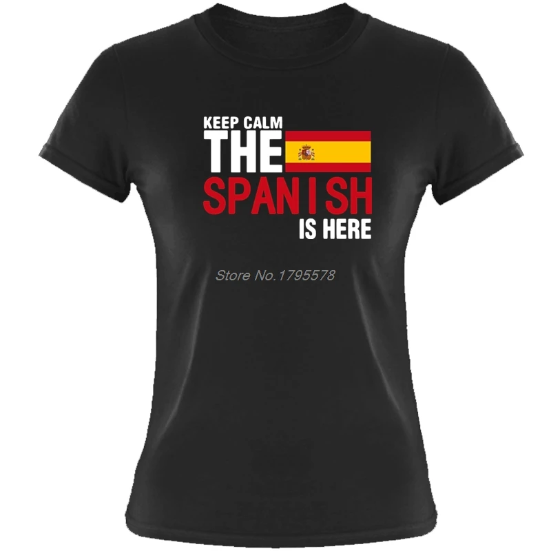 Keep Calm страх испанский язык является здесь Футболка для женщин Новинка футболки