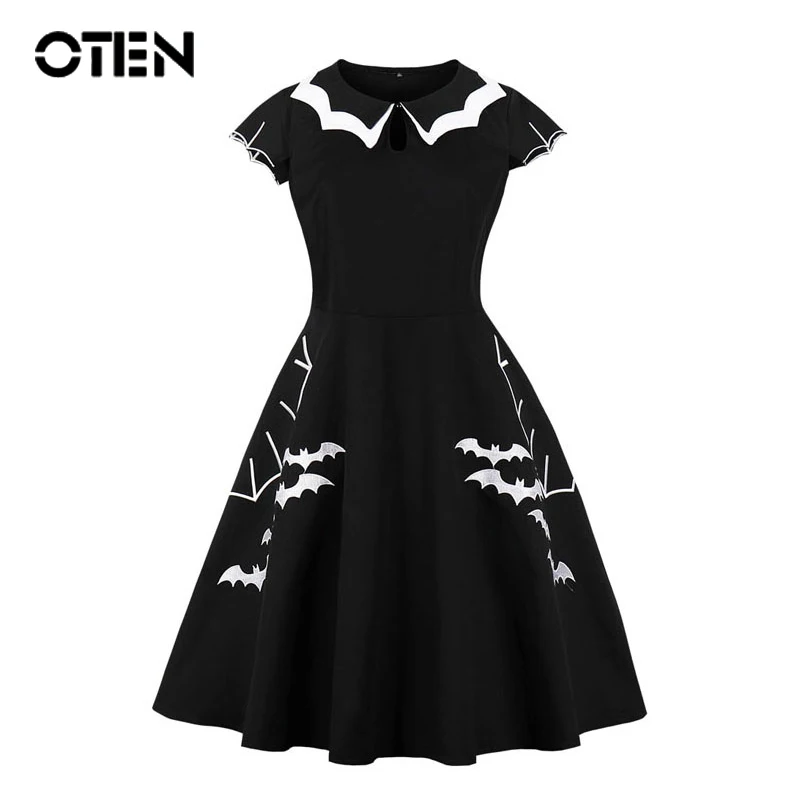 Fieer Womens Embroidered Vintage Retro Lace Hem Stitch Short Sleeve Rockabilly Party Dress