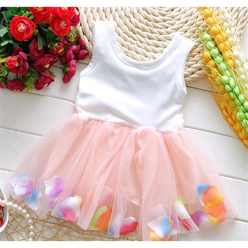 

Fashion Summer Colorful Mini Tutu Dress Petal Hem Dress Floral Clothes Princess Baby Dress Summer For Baby Dresses Girl