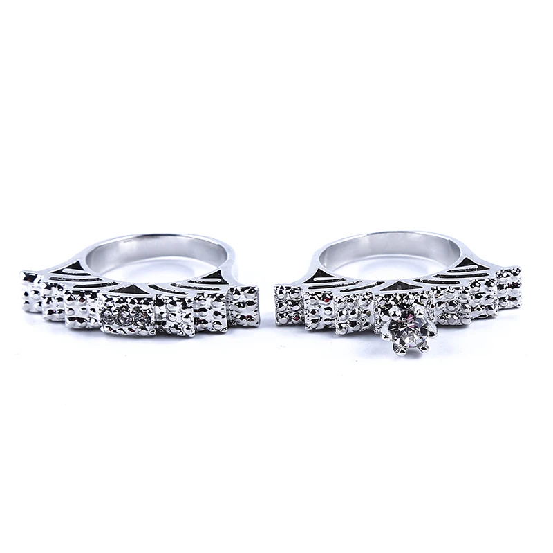 Роскошные серебряные Цвет Rhinestone кольцо набор изысканный кристалл кольца для