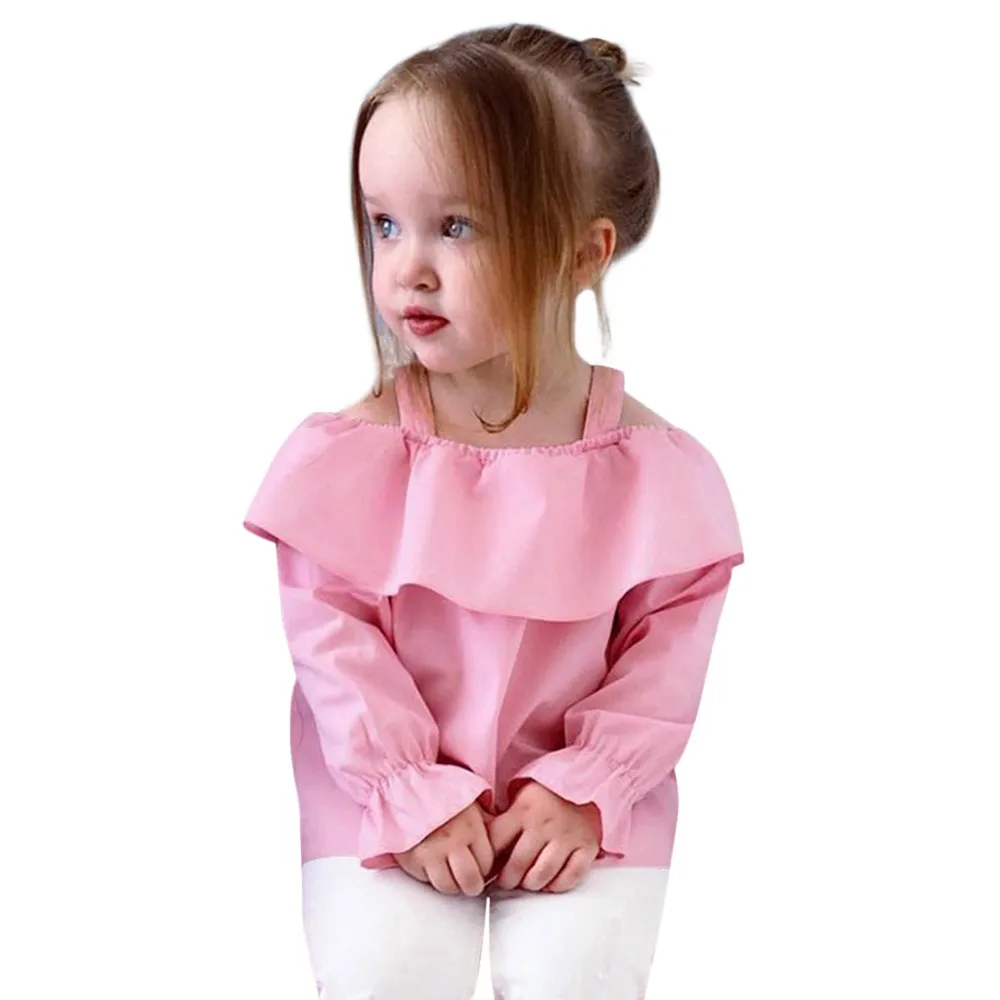 Toddler Infant Newborn Kids Baby Girls Tops Princess Clothes Solid Ruffles Ruched Long Sleeve T shirt Blouse Casual Clothes