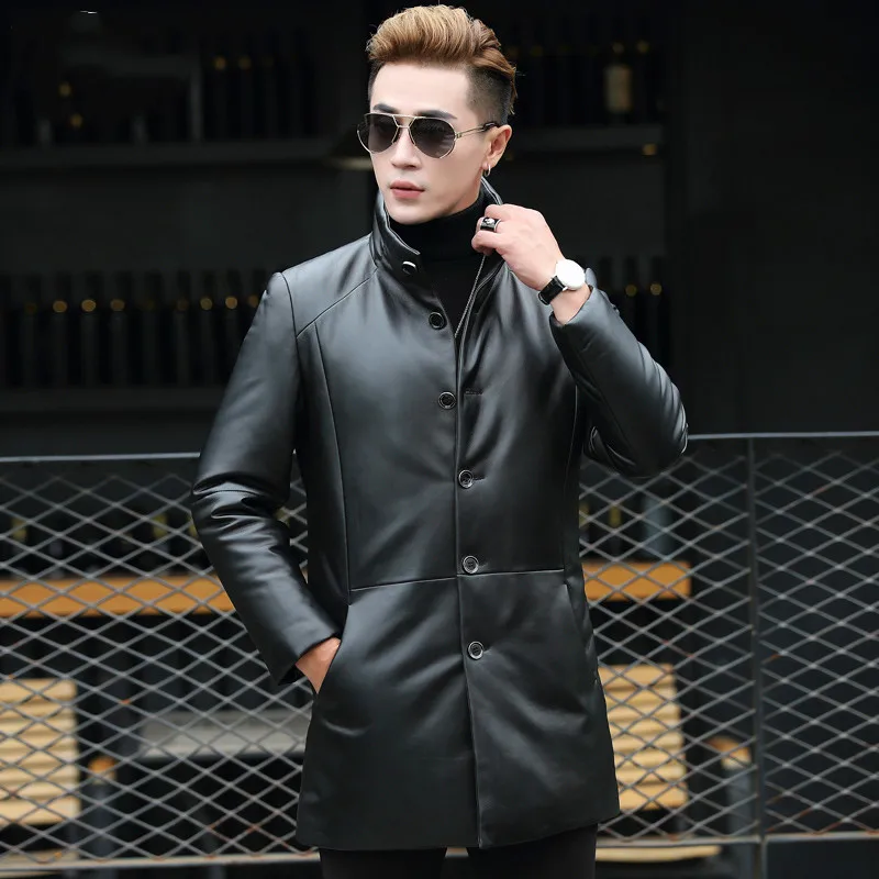 AYUNSUE Winter Genuine Sheepskin Leather Jacket Men's Sheepskin Coat Long Thick Warm Parka Homme Outerwear T-01-1737 KJ1612