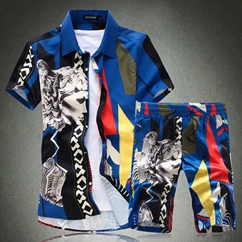 18113 LONMMY рубашки с короткими рукавами для мужчин camisa мужской тонкий Дракон узор рубашки+ шорты Винтаж повседневное для мужчин рубашк - Цвет: 18113