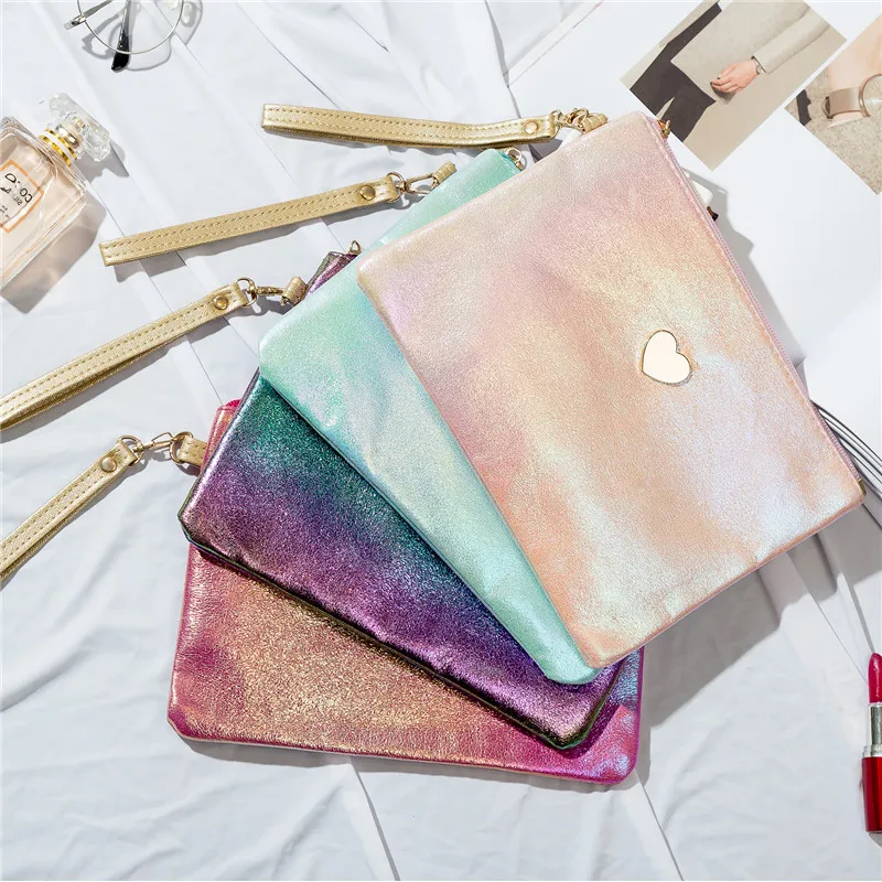 

Cute Mini Solid Color Women Makeup Bag Laser PU Leather Lady Small Travel Bag Cosmetic Bag For Travel Girls With Love