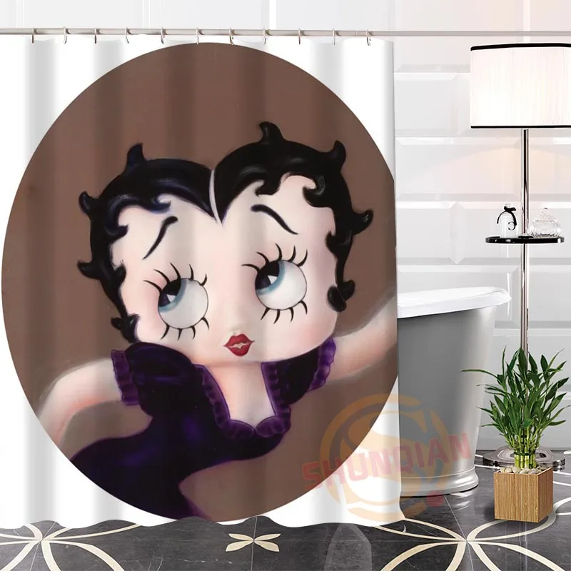 ShunQian Betty Boop Современная тканевая для душа занавес лучший хороший экологичный на заказ ванная комната водонепроницаемый занавес для ванной s с крюком - Цвет: Бургундия
