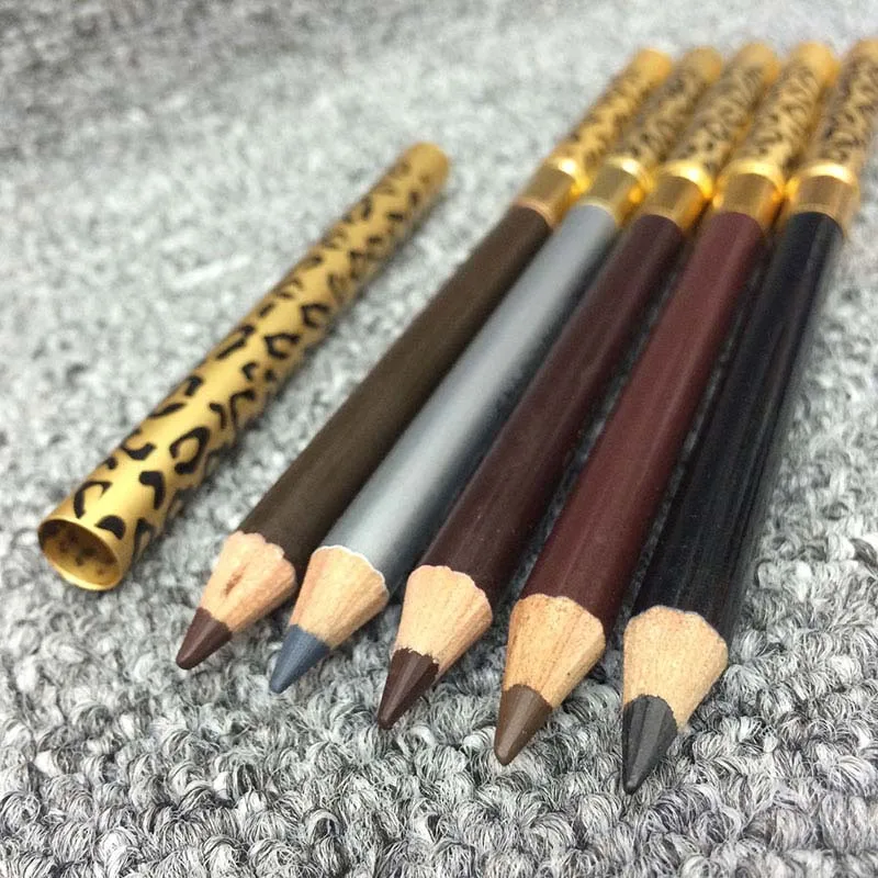Двухсторонний карандаш для бровей с кистью леопардовый дизайн металлический