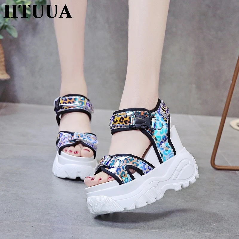 HTUUA/2019 модные сандалии на платформе с леопардовым принтом женская повседневная