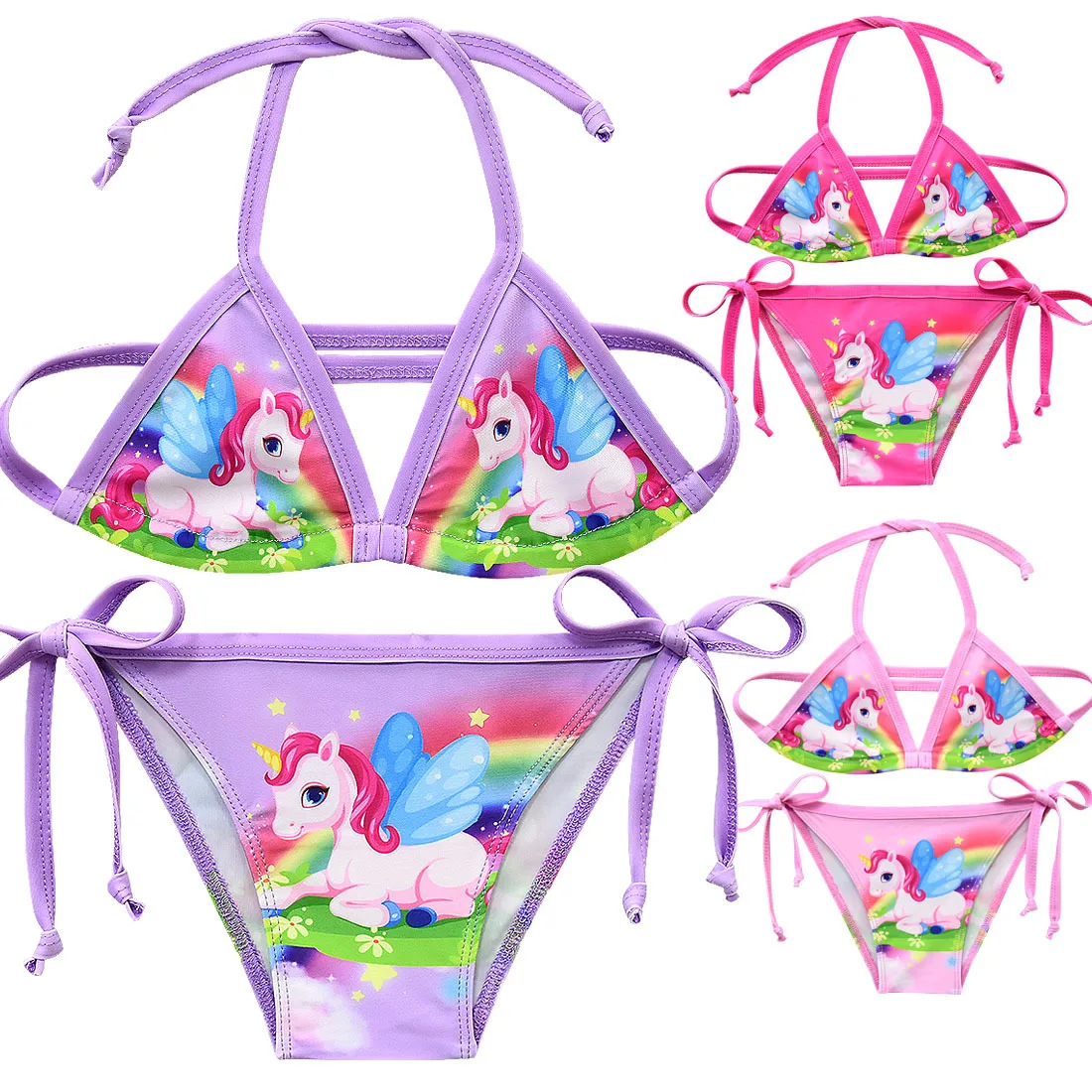 3-12Y Cute Girls Unicorn Swimsuit pink Kid Strap Bikini Suit 2pcs Outfits Fashion Clothes toddler Children | Детская одежда и