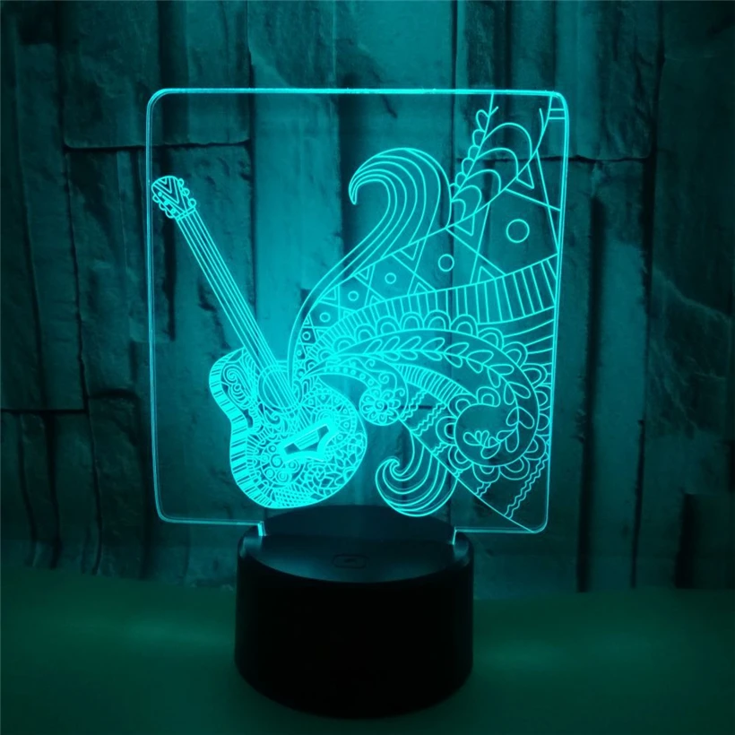 Креативный светодиодный ночник для музыкальной гитары бас 3D 7 цветов сменная