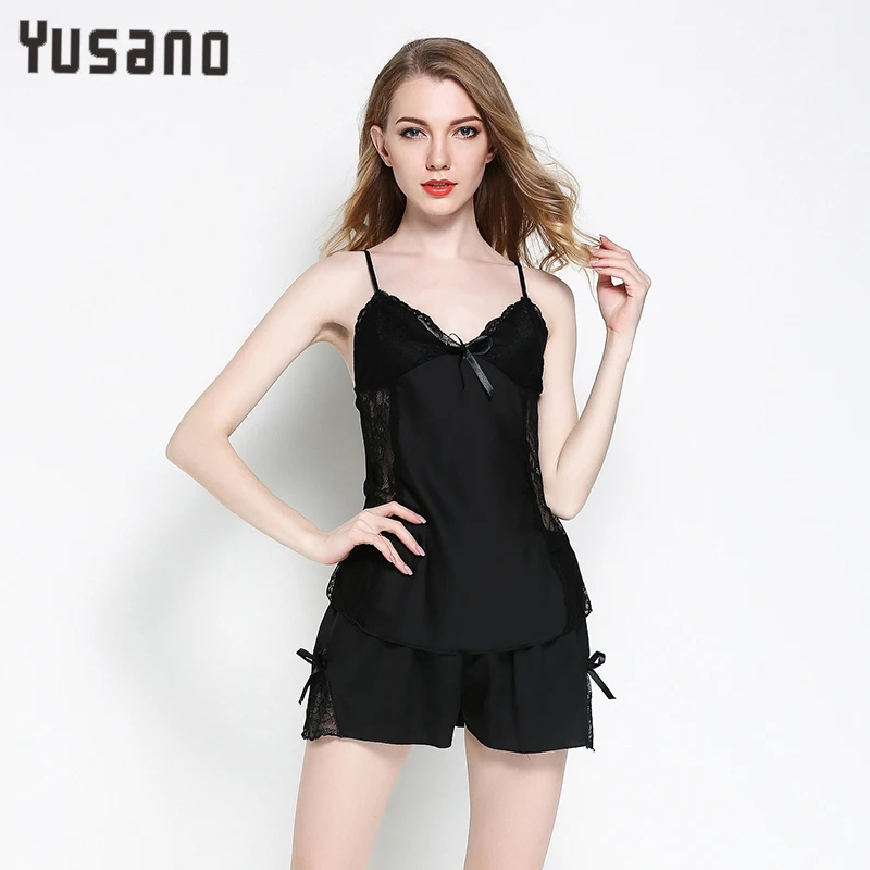 Пижама женская шелковая пикантное нижнее белье одежда для дома кружевной топ с