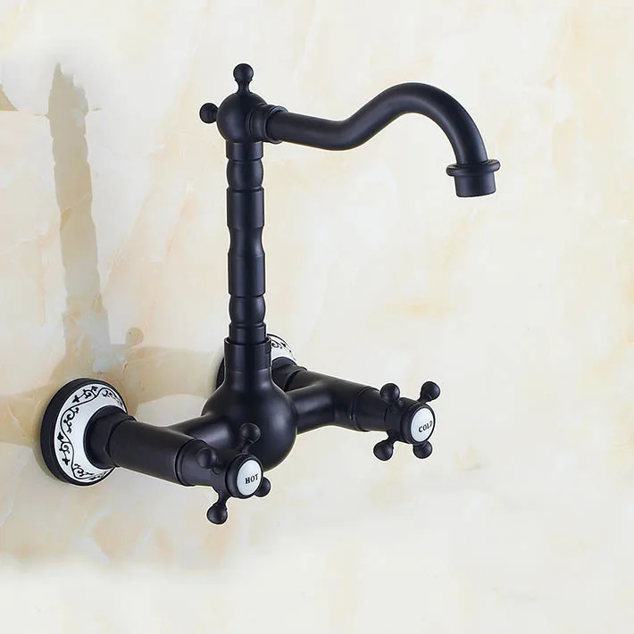 Длинный бронзовый готовый настенный кухонный кран с двумя ручками ванный и