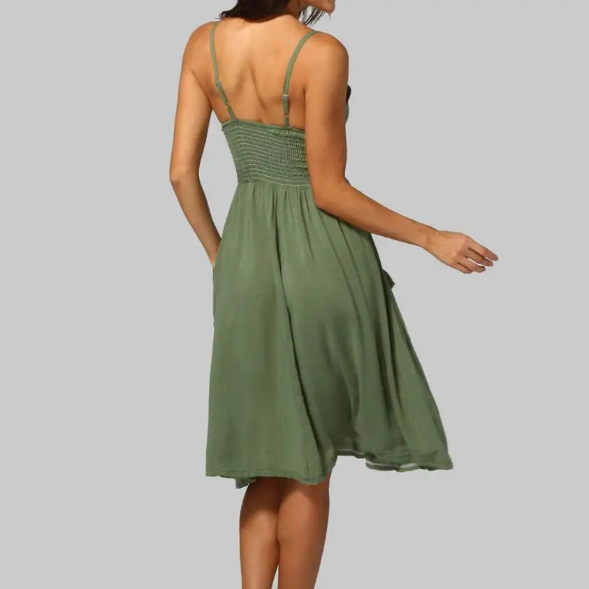 Новое однотонное платье на пуговицах женское летнее сексуальное без рукавов с