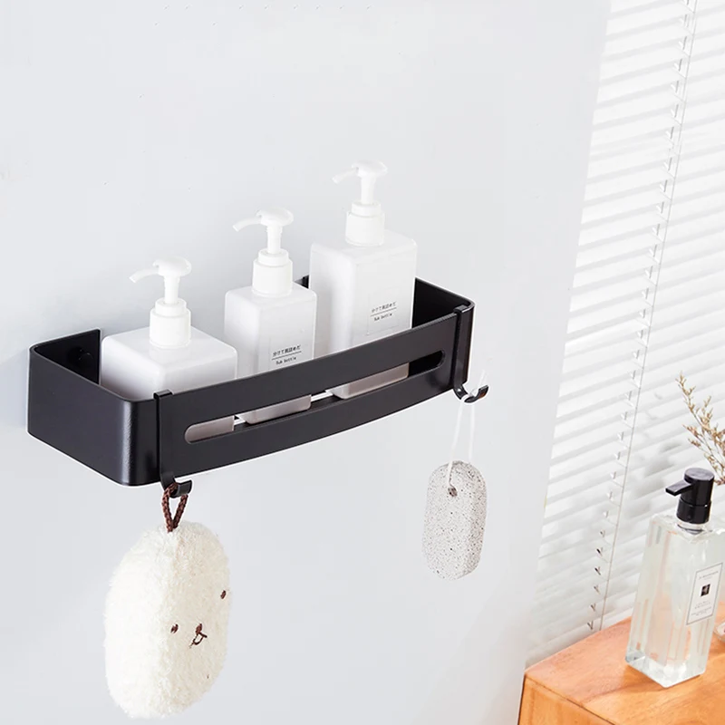 Black Square 1 PC Полка для ванной комнаты, полка для душа, держатель для шампуня, угловая полка для ванной, настенная черная алюминиевая кухонная Подставка для хранения - Цвет: Black Square 1 PC