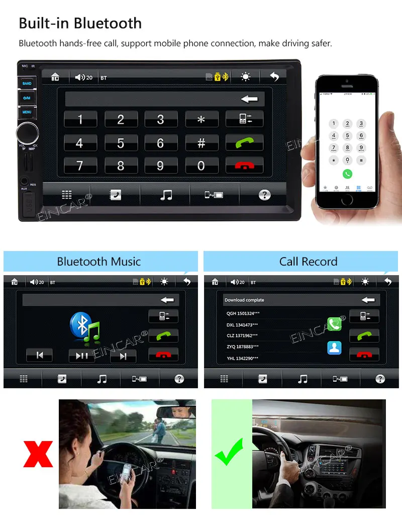 MP3 MP4 видео Bluetooth воспроизведение музыки 7 красочных кнопок обратная камера вход +