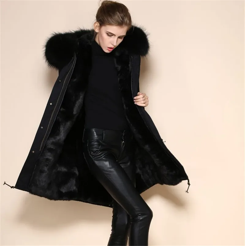 Модная черная парка из искусственного меха Женская нейтральная зимние пальто с