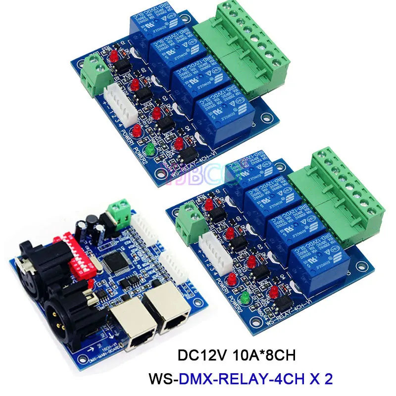 DC12V 3CH/4CH/6CH/8CH/12CH/16CH Реле Переключатель dmx512 контроллер, XRL RJ45 DMX512 реле диммер для светодиодной лампы - Цвет: WS-DMX-RELAY-4CH X 2