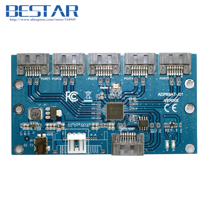 

SATA 1 to 5 Hub PM Router Port Multiplier Riser Card Splitter Storage Adapter JMB321 chipset