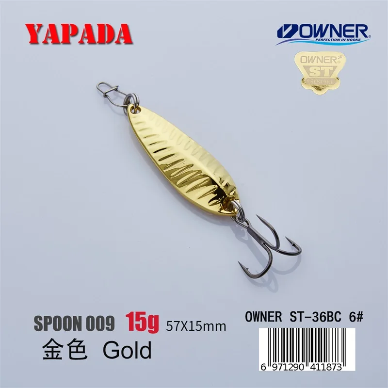 YAPADA ложка 009 Fly Leaf OWNER тройной крючок 10 г/15 г многоцветный 45-57мм перо металлический цинковый сплав ложка рыболовные приманки - Цвет: Gold 15g