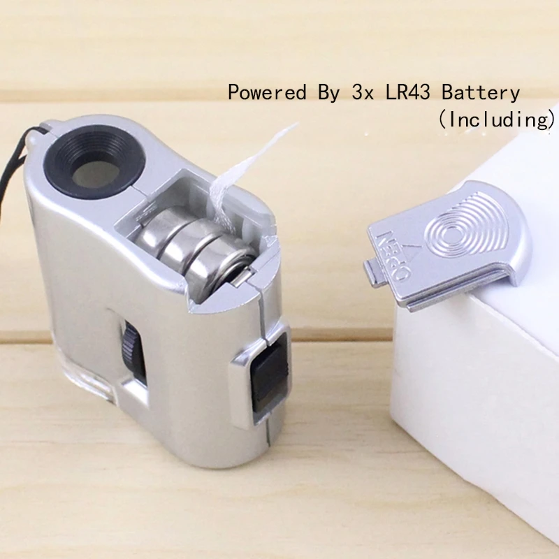 60X Мини портативный карманный микроскоп Ювелирные изделия Лупа Стекло с LED УФ