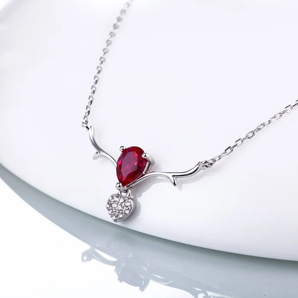 DOUBLE-R Genuine Solid 925 Sterling Silver Necklaces Created Red Ruby Pendants necklaces Gemstone Fine Wedding Brand Jewelry | Украшения и