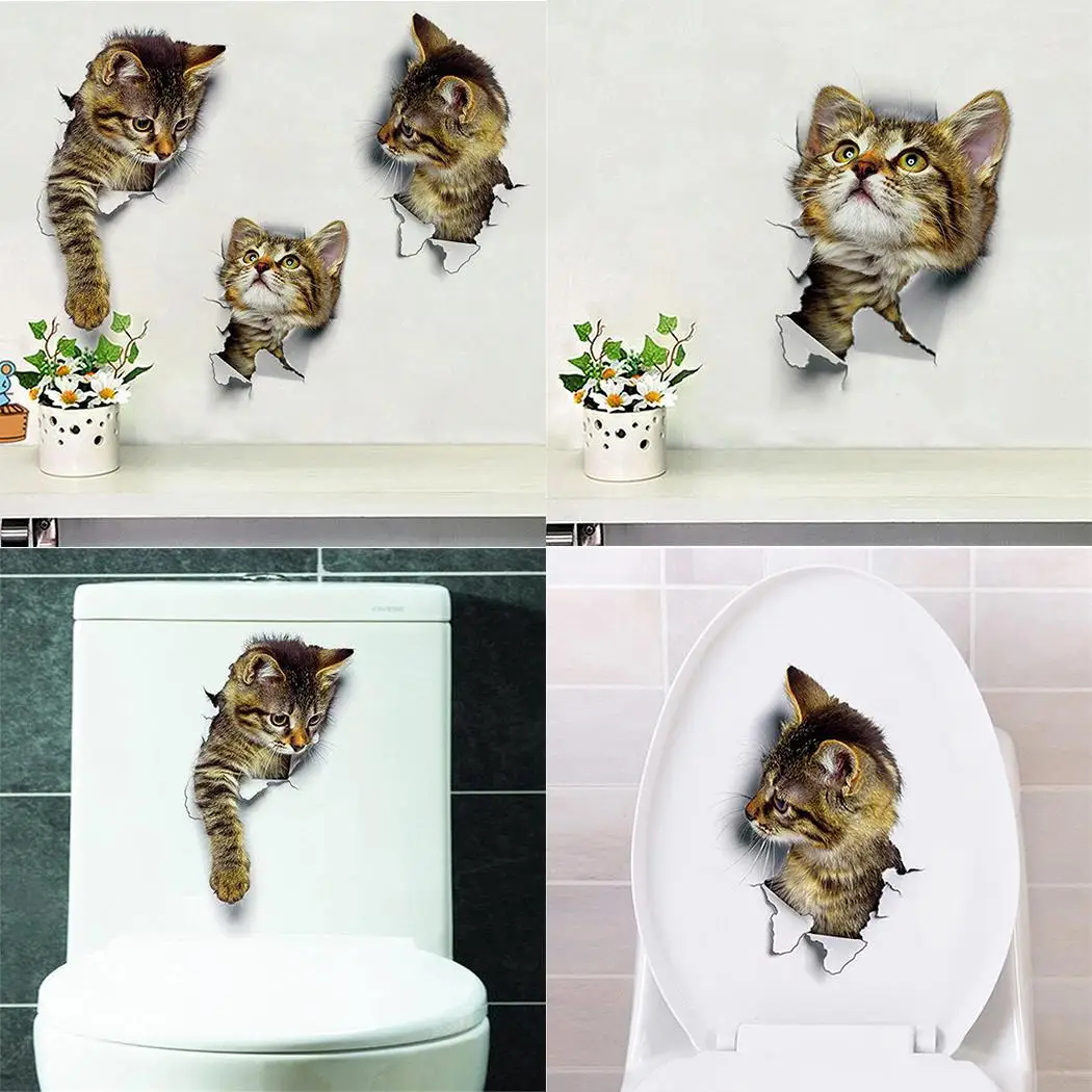 Домашние наклейки с рисунком кота самоклеющиеся на холодильник 3D для картин