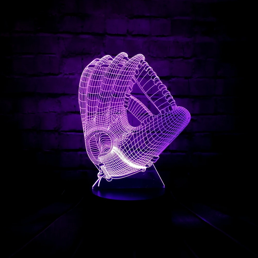 Креативные светодиодные 3D бейсбольные перчатки Lava USB зарядка RGB Декор настольная