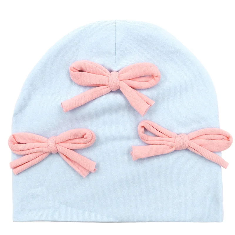 GZhilovingL New Cute Baby Cotton Bow Hat Beanies For Infant Girls Boys Kids Winter Soft Solid Newborn Baby Hair Accessories - Цвет: light blue1