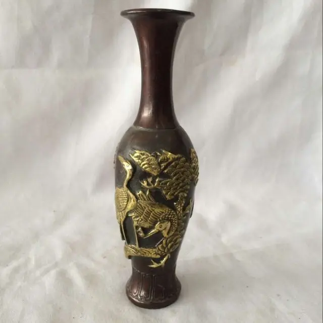 

Elaborate Chinese antique copper crane auspicious vase