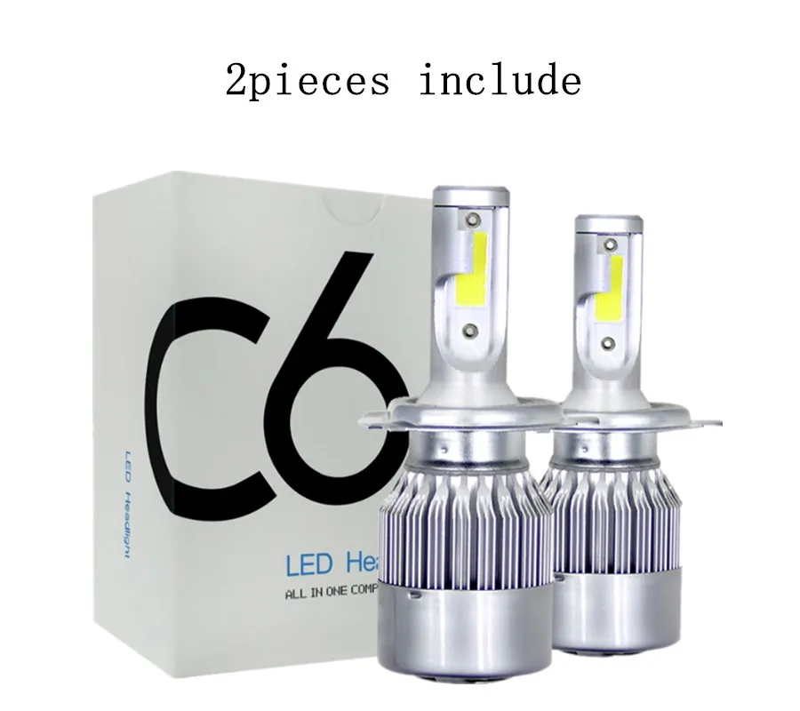 2pieces include C6 авто лампы светодиодный H7 H4 H11 H1 H3 H8 H9 H13 880 881 9005 9006 HB3 HB4 H27 светодиодный фар автомобиля лампы для передних фар 6000K 8000LM 36W - Испускаемый цвет: 2pieces include