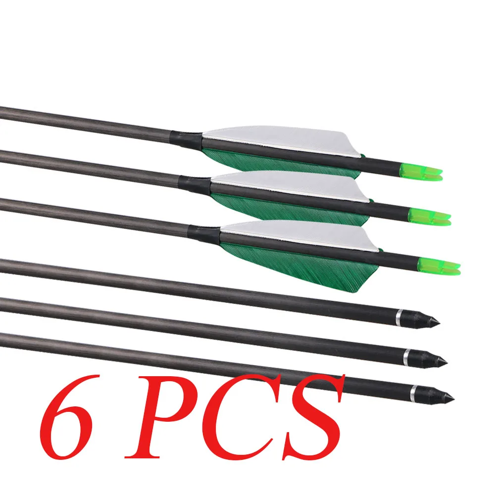 6pcs Toparchery углеродные стрелы позвоночника 400 для блочного изогнутого Лука Охотничьи мишени с настоящим турецким пером ноки для стрельбы лук - Цвет: 6pcs