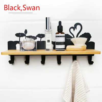 Creative Bamboo Plate Iron Wall Shelf 6/8 Row Hook Coat Hanger Door Hooks Wall Mounted Partition Shelf Deer Piano Swan for Decor - Цвет: 6 hooks