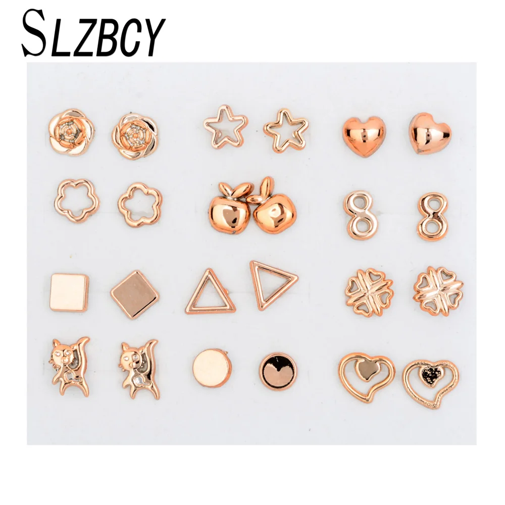 SLZBCY Модный кристалл маленькие серьги-гвоздики комплекты для Для женщин детей Бесконечная любовь с геометрическим узором вечерние серьги подарок 12 пар/компл