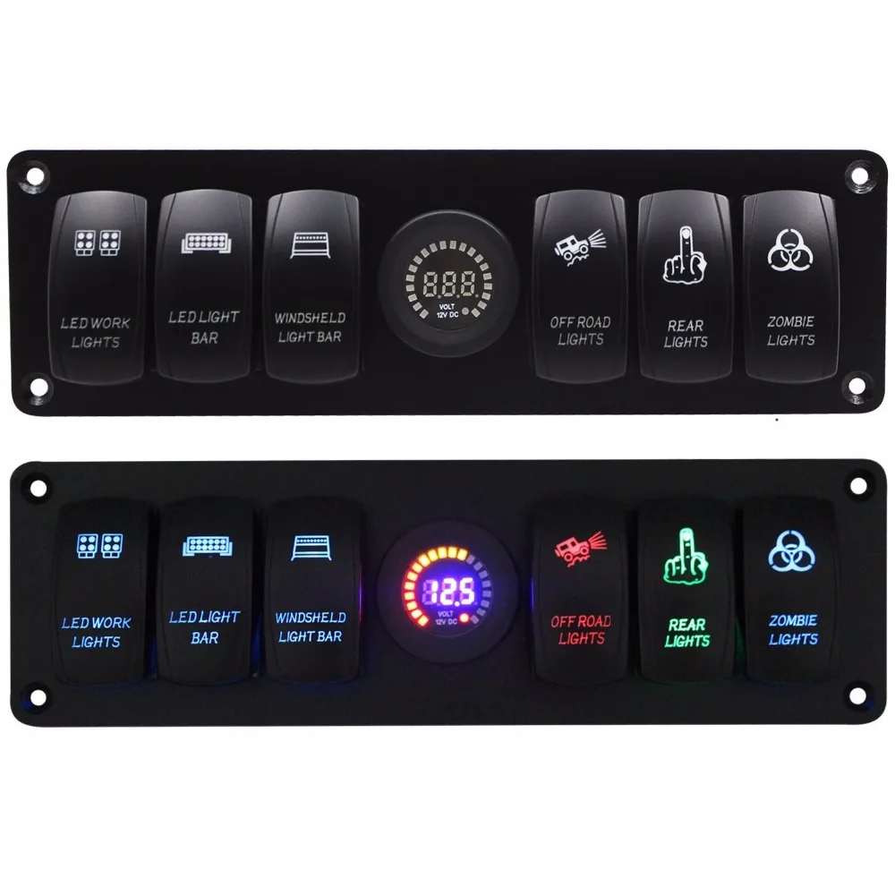 

Waterproof 12V 24V 6 Gang Rocker Switch Panel Circuit Breaker LED Voltmeter RV Car Marine Boat