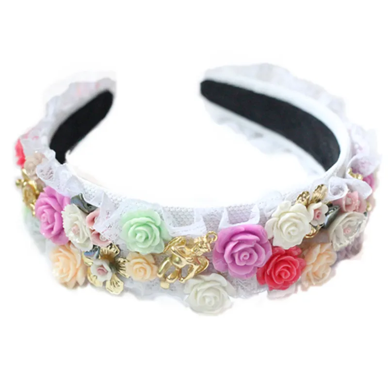 2017 модные тиары Подиумные кружевные керамические цветы корона барокко ободки