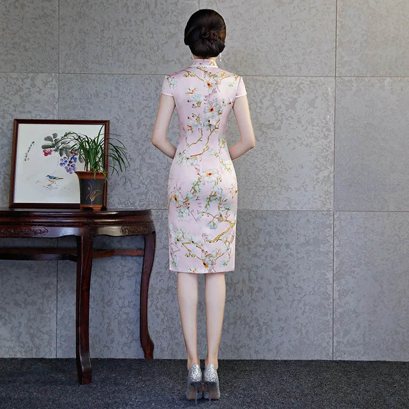 Китайский Стиль Для женщин Китайский воротник Qipao Винтаж печати Чонсам с цветами плюс Размеры 3XL элегантные офисные платье в деловом стиле