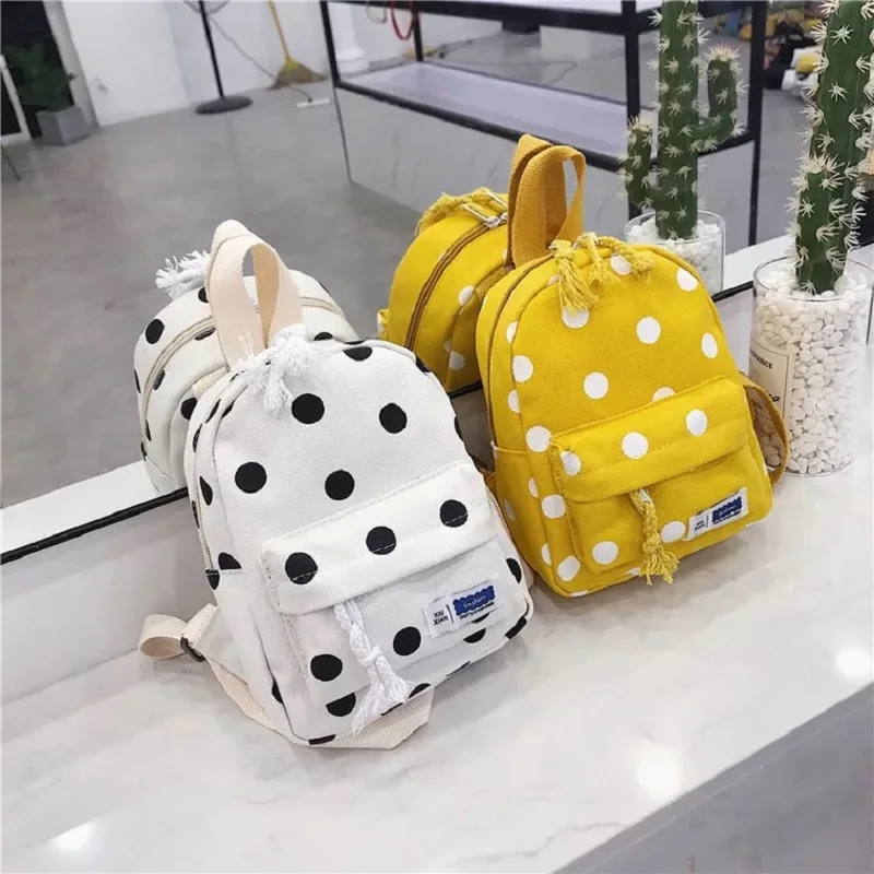Детские холщовые рюкзаки с принтом в горошек детские школьные сумки для детского