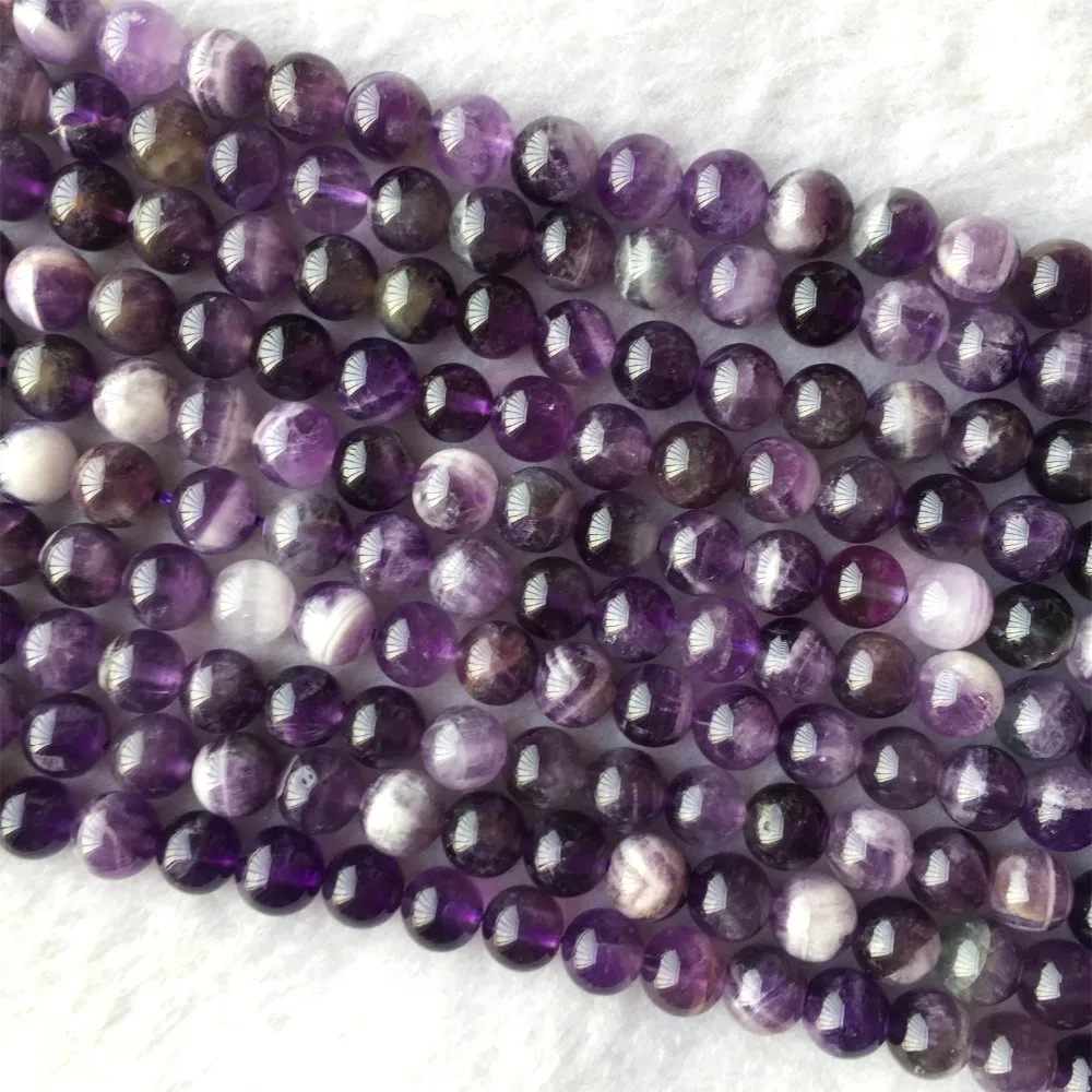 Натуральный натуральный фиолетовый белый аметист Гладкие Круглые Свободные