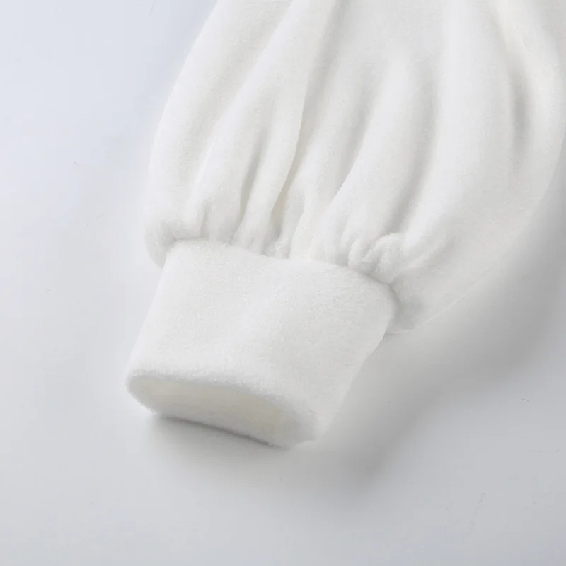 Pholeey Winter Warm Cotton Ladies Hoodies Loose High Collar Sweat Fleece Hipster Velvet White Sweatshirts Streetwear Women