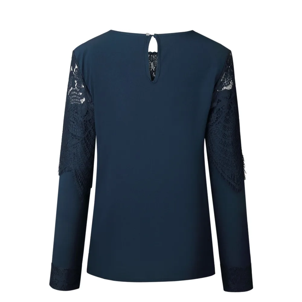 

Women's O Neck Lace embroidery Tops pullover blouse full sleeve autumn warm solid colour vintage tops 2019