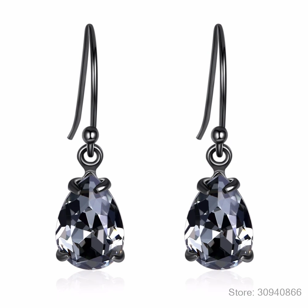 LEKANI, Ретро стиль, черные серьги в форме капли воды, кристаллы от Swarovski, для женщин, вечерние, подарки, настоящее Серебро S925 пробы, хорошее ювелирное изделие