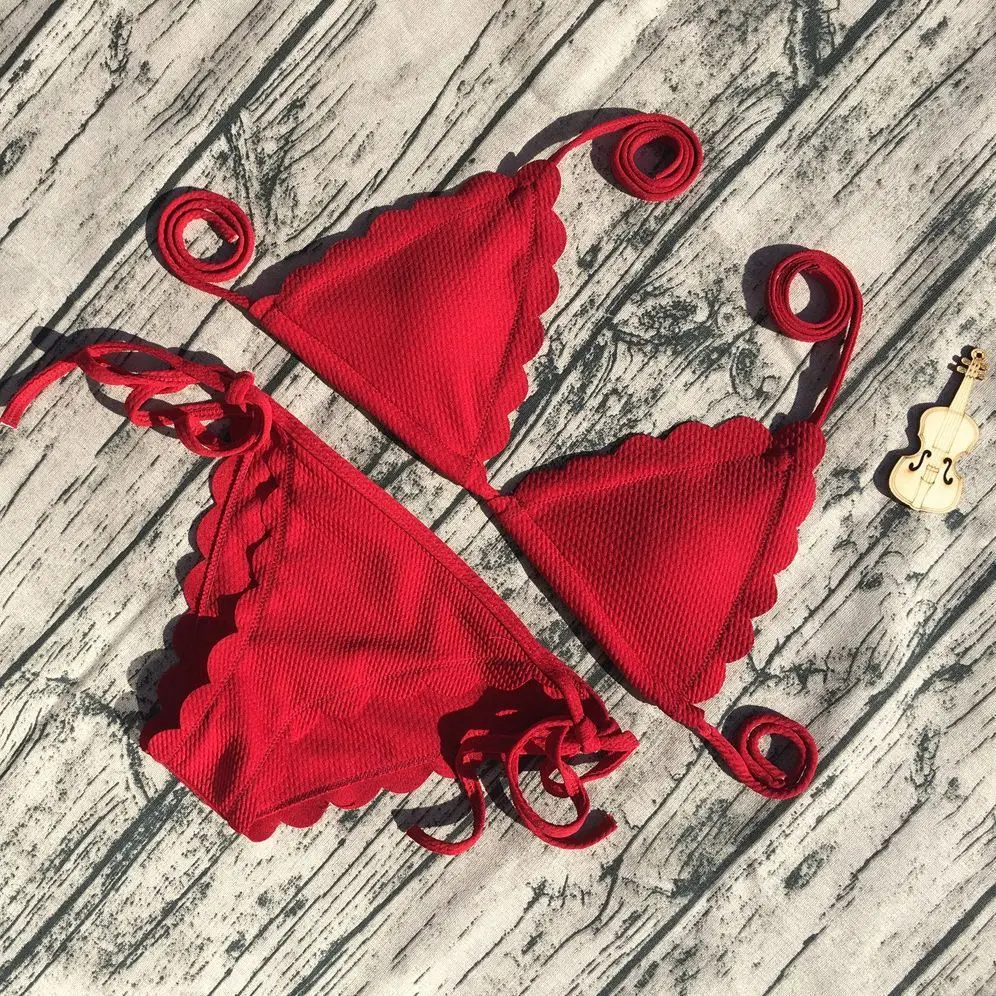 Женское бикини с пуш-апом однотонное Бразильское мягкими чашечками купальный