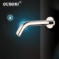 OUBONI Chrome Lavatory Bathroom Faucet Wall Mounted Sensor Faucet Automatic Hands Free Touch Sensor Bathroom Sink Tap Faucet