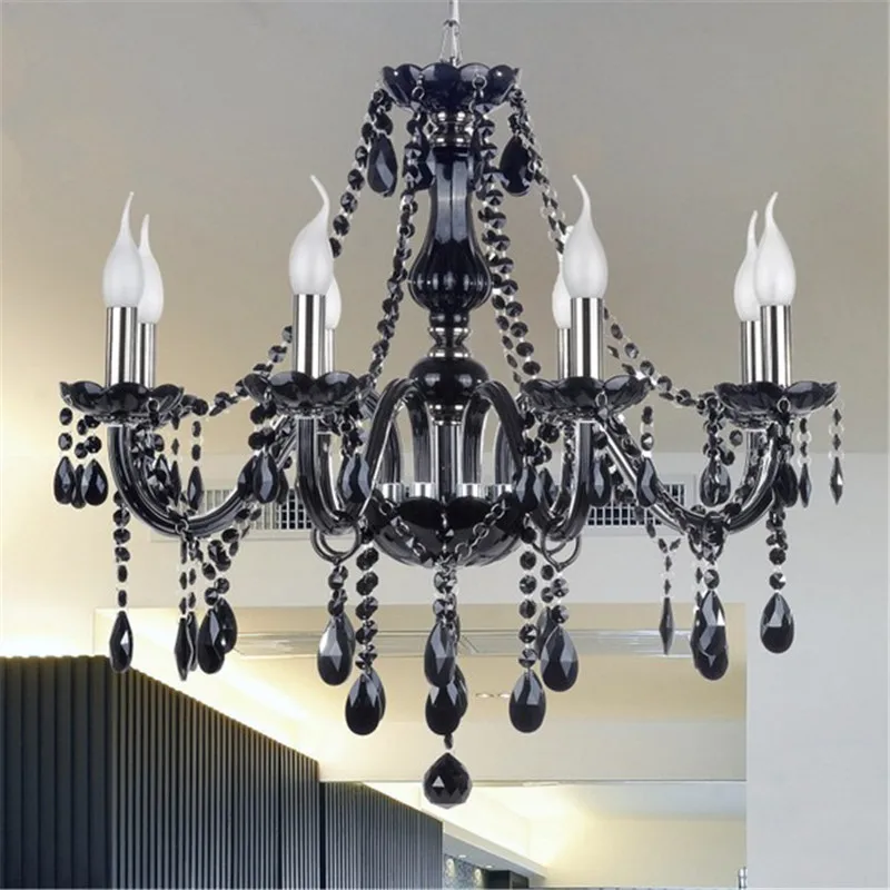 Negro moderno candelabro de cristal de luz para sala de estar dormitorio lámpara de Interior de cristal Lustres de teto araña de techo Led lámpara