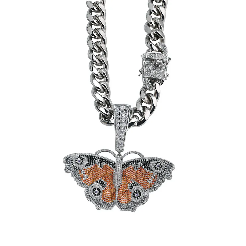 Хип хоп микро проложили AAA кубического циркония Bling льдом из животных Бабочка подвески ожерелья для мужчин рэппер ювелирные изделия Прямая поставка